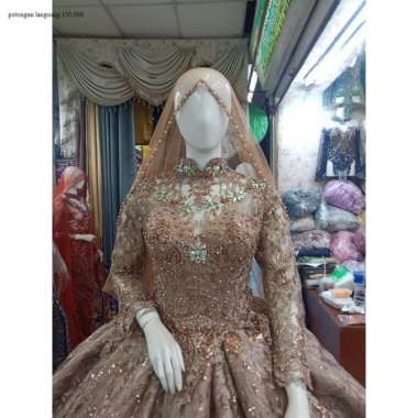Baju pakaian gaun pengantin busana pernikahan wanita gown dress wedding dress muslim perempuan hijab syari warna coklat millo milo ghcvjh6h