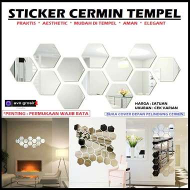 Stiker Cermin Tempel Hexagonal Aesthetic Mirror Wall