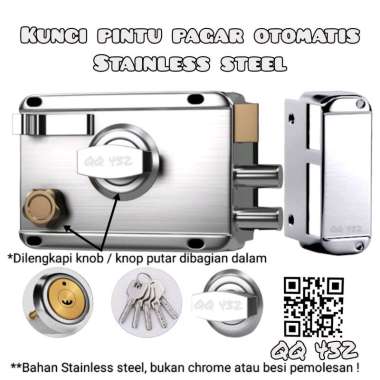 Kunci pintu otomatis dengan knob knop putar bahan stainless steel untuk gerbang pagar besi kayu riml