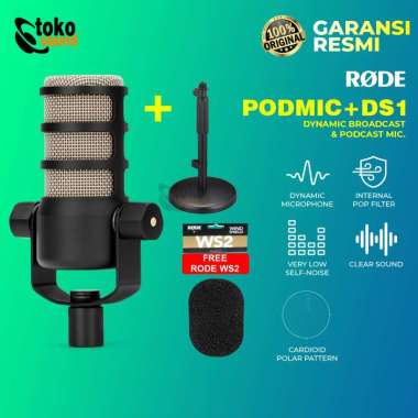 RODE PodMic Dynamic Podcast Mic + RODE DS1 Desk Stand Mic + RODE WS2