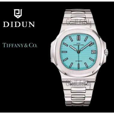 Didun Automatic - P. P. Nautilus Homage - Tiffany Blue Emerald Olive Green Sunburst Dial Dress Watch