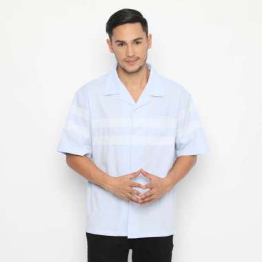 RBJ Kemeja Salur Yarndyed Krah Hawaii Biru Muda Regular Fit Pria Biru Muda M