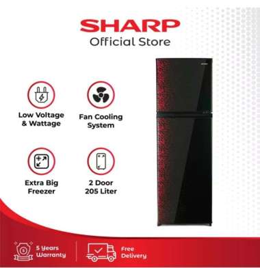SHARP SJ-236MG GB/GR Kulkas 2 Pintu Shine Magneglas [187 L/205 L] Red