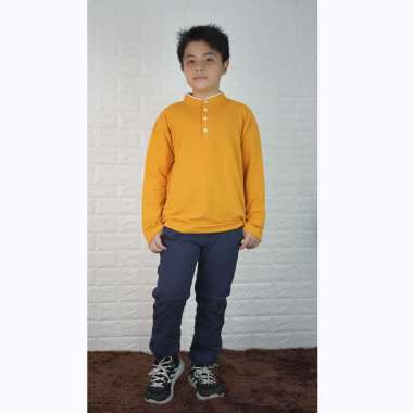 Jfashion Delvin Kaos Lengan Panjang Anak Laki kerah Mandarin 8 Kuning