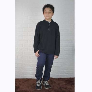 Jfashion Delvin Kaos Lengan Panjang Anak Laki kerah Mandarin 10 Hitam