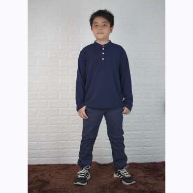 Jfashion Delvin Kaos Lengan Panjang Anak Laki kerah Mandarin 10 Navy