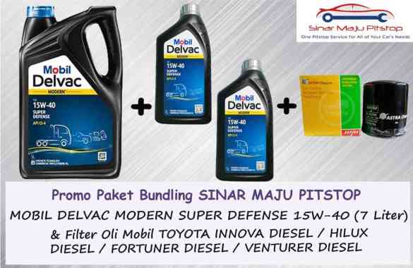 Paket Bundling Oli MOBIL DELVAC MX 15W-40 isi 7 Liter & Filter Oli TOYOTA FORTUNER DIESEL & HILUX DI