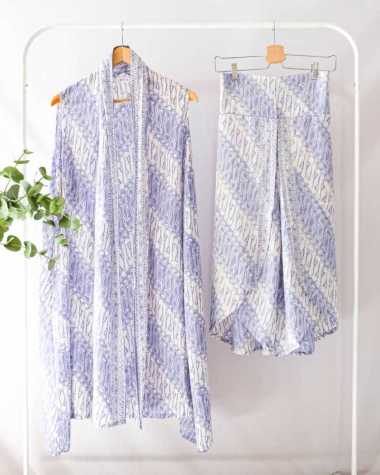 ONESET OUTER BATIK KONDANGAN CARDIGAN KONDANGAN SETELAN ATAS BAWAH KONDANGAN KULOT CASUAL BIRU MUDA