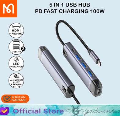 MCDODO HU-7750 USB C HUB SPLITTER 5 IN 1 HDMI + TYPE C + USB 3.0 PD Abu-abu