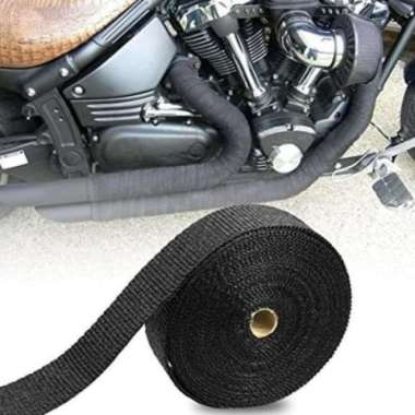 Lakban Peredam Panas Knalpot Motor Exhaust Wrap Black Glass 10 Meter warna Hitam