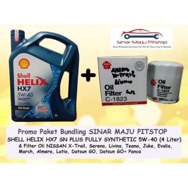 Paket Bundling Oli Mobil SHELL HELIX HX7 SN PLUS Segel Hologram Original 4 Liter & Filter Oli DATSUN