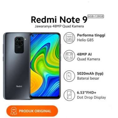 Handphone Xiaomi Redmi Note 9 6/128 GB | HP smartphone mi 6/128gb TAM