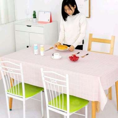Taplak Meja Anti Air Motif Kotak-Kotak Bahan PEVA Kualitas Super