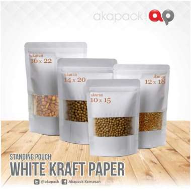 Kemasan Pouch Kraft Putih + Zipper 10 x 15