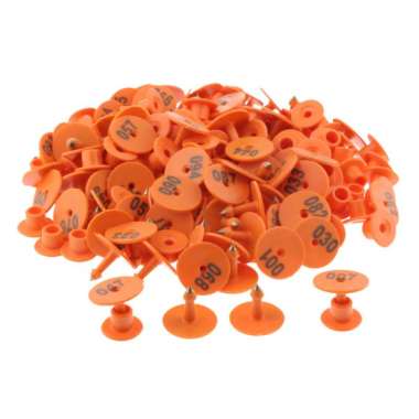 100PCS 001-100 Pre Numbered Livestock Ear Tags for Pig Sheep Tagging Orange 