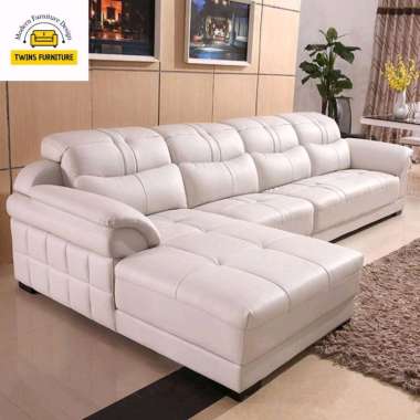 sofa kulit L shape minimalis modern free meja