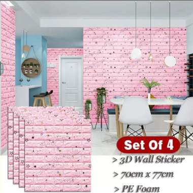 Wallpaper Dinding 3D Foam Bata Motif Star Waterproof Brick Sticker Merah Muda