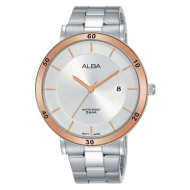 Alba Prestige AS9H67X1 Men Silver Dial Stainless Steel Strap Rose Gold