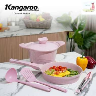 PANCI Wajan Penggorengan TEFLON MARBLE NON STICK ANTI LENGKET Kangaroo Cookware Set Pink- PINK