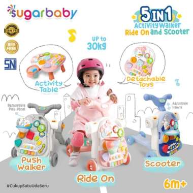 Sugarbaby 5in1 Activity Walker, Ride-On and Scooter/Push walker Pink