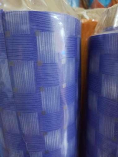 Karpet Plastik Vinyl untuk Lantai/Taplak meja Motif Tikar Anyam Biru