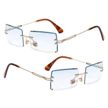 Promo 2x Chic Rectangle Cut Rimless 