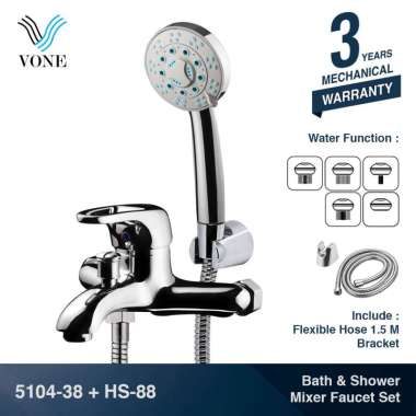 VONE Kran Mixer Bathub Keran Shower Panas Dingin Set 5104-38 + HS-88 Chrome