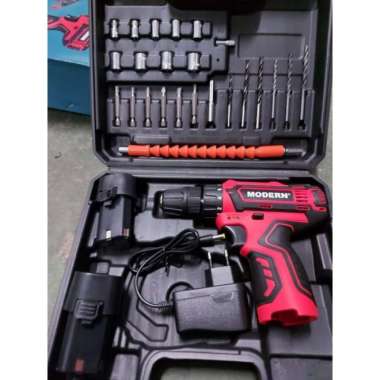 Mesin Bor 2 Baterai Cordless Drill Bor Tangan Baterai 12V Modern