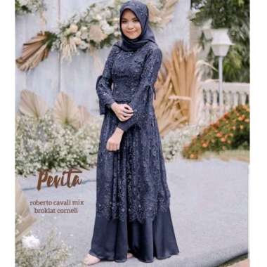 Snoebel Pevinda Maxi Gamis Muslimah Brokat Pesta L NAVY
