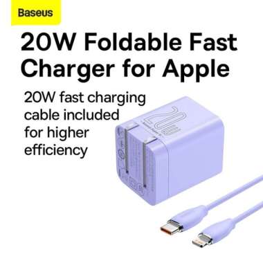Baseus Super Si Pro Quick Charger 1C 20W + Kabel Type C to Lightning Ungu