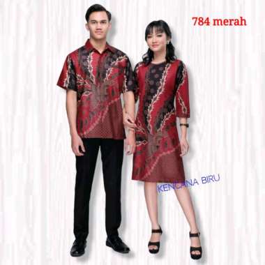 784 Merah Couple batik M - bigsize 5L kemeja pria dress wanita DRESS WANITA L