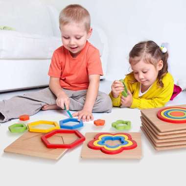 MAINAN MONTESSORI GEOMETRI PUZZLE KAYU UNTUK ANAK ANEKA WARNA MURAH Segitiga