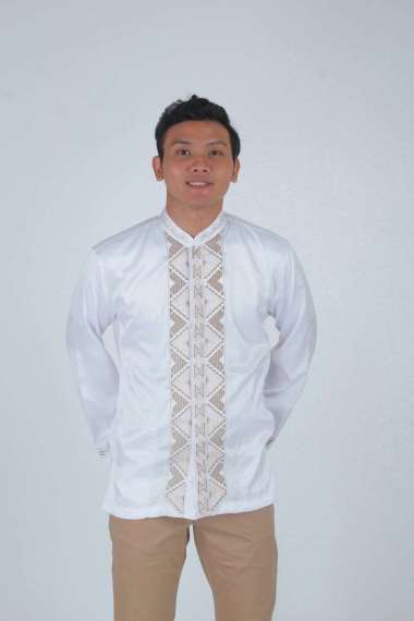 SumberRejekiJeans - Baju Koko Putih Bordir Full Lengan Panjang Bahan Saten Bagus Tebal Dingin TIDAK 