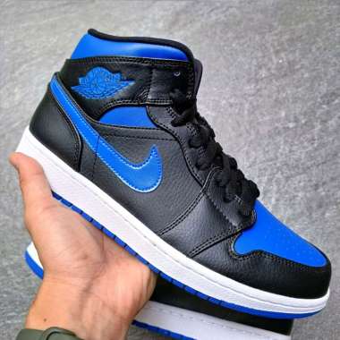 Air Jordan 1 Mid Royal (2020) || hyper tumbled leather black blue