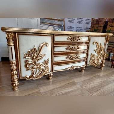 Bufet Meja TV Bombay Ukir Hias Kayu Jati Lemari Dinding Laci Jepara