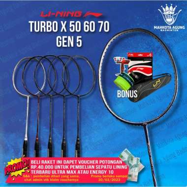 raket badminton bulutangkis lining li ning turbo 50 60 70 g5 GEN 5 original lengkap bonus senar tas