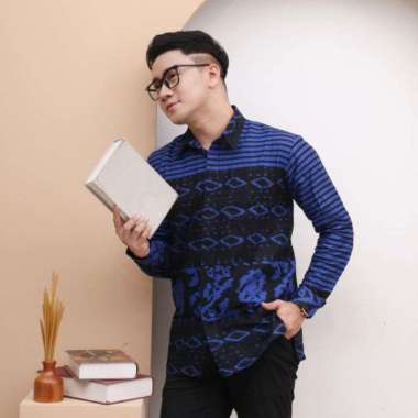 KEMEJA PRIA MOTIF TENUN TROSO Biru XXL
