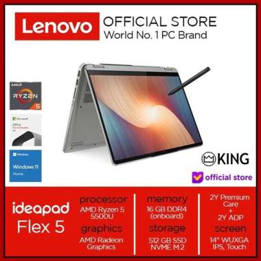 LAPTOP LENOVO FLEX 5 RYZEN 5 5500U 16GB 512GB SSD TOUCH W11 OHS