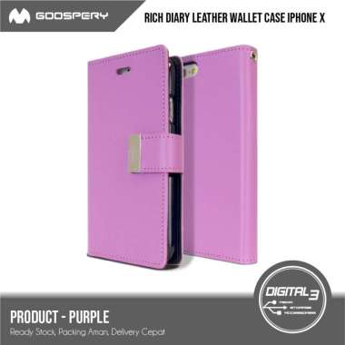 Original Mercury GOOSPERY Rich Diary Wallet Case For Iphone X / XS - Purple Apple iPhone X