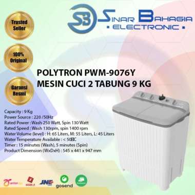 POLYTRON PWM-9076Y MESIN CUCI 2 TABUNG 9 KG (NEW) (KHUSUS BANDUNG)