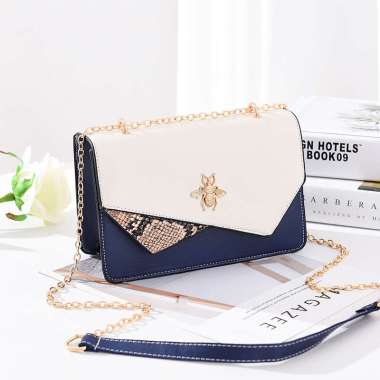 Tas Selempang Tas Crossbody Cewek Import Lebah Kecil Tali Rantai Warna Emas SWJ21 Biru