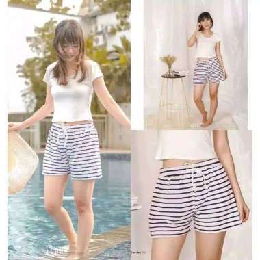 Celana pendek L hot pants kolor cewek salur garis hitam putih