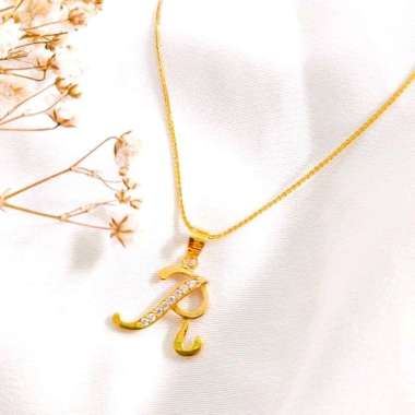 Liontin Inisial Huruf R Permata Koleksi Josean Elegant Emas Asli Kalung+Liontin 2gr