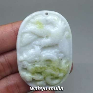 liontin Batu Giok jadeit jade ukir naga Asli (Kode 1003) Putih Hijau