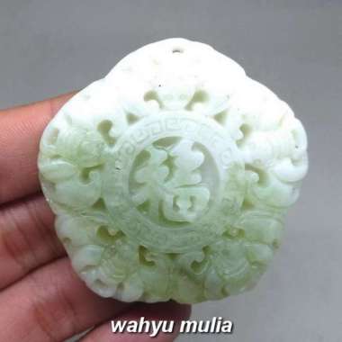 Liontin Batu Jade Giok ukir huruf kanji Asli (Kode 999) Putih Hijau