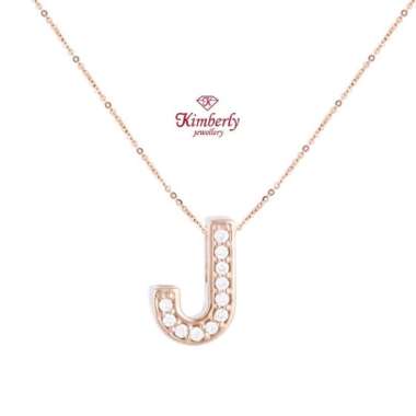 Liontin Berlian Inisial / Huruf J + Kalung Emas - Kimberly Jewellery Rosegold