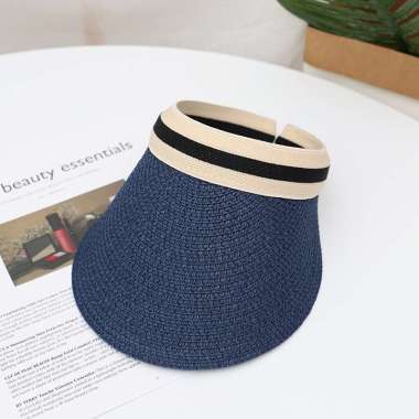 TIFFANY Chapeau Anti UV Sun Hat Topi Pantai Topi UV Topi Anyam Topi Wanita NAVY