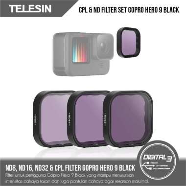Telesin Filter Set Gopro Hero 9 / 10 / 11 / 12 Black Lensa Filters ND 8 16 32 CPL Black