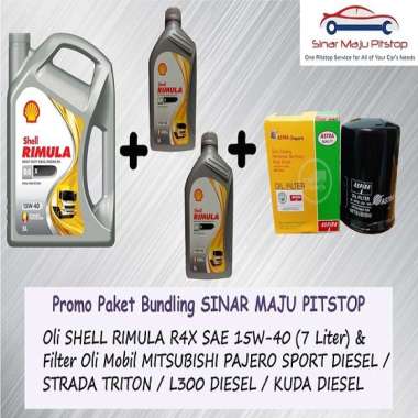 Paket Bundling Oli SHELL RIMULA R4X DIESEL 7 LITER 15W-40 Original & FILTER OLI MITSUBISHI PAJERO SP