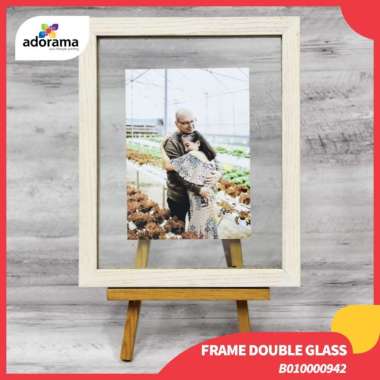 Bingkai Frame Foto Double Glass Dua Sisi Ukuran 4R/5R-Frame Only - Putih Putih